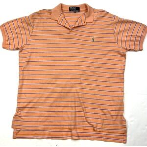 Polo Ralph Lauren Men's Peach & Purple Striped Short Sleeve Polo Shirt XL Cotton